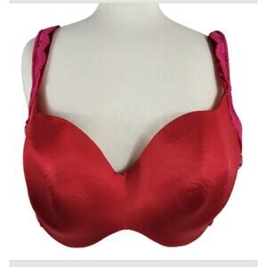 Cacique Smooth Lightly Lined Balconette Bra Red Pink Lace Size 42DD